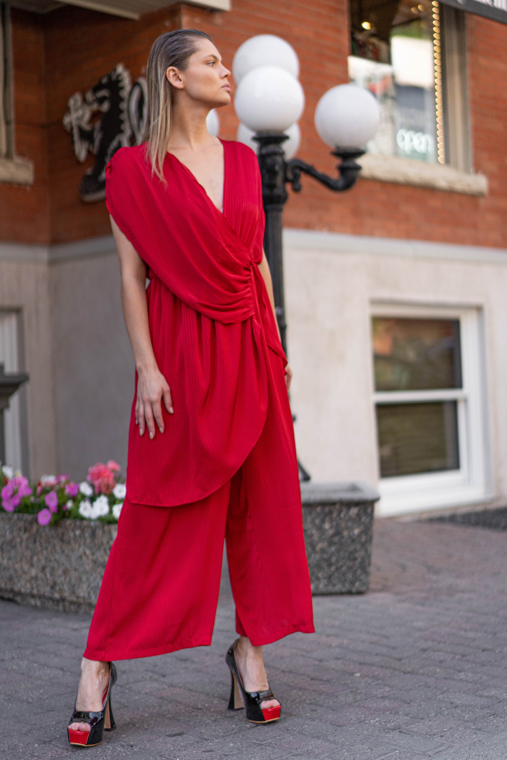 Aggregate 203+ red jumpsuit with cardigan latest