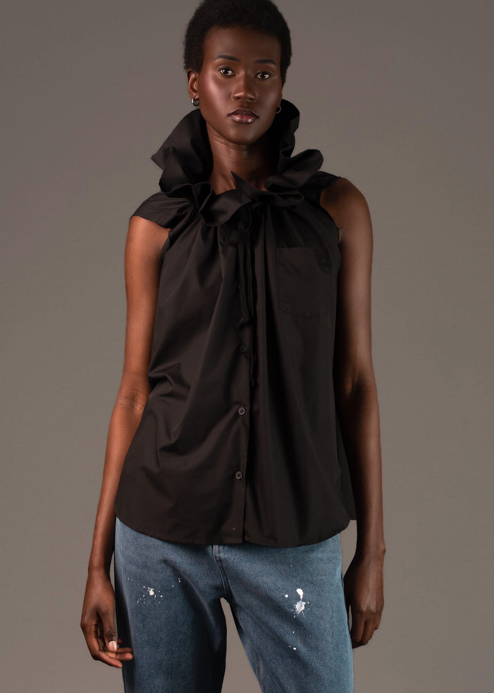 Exaggerated Neck Sleeveless Blouse Blouses Kate Hewko 