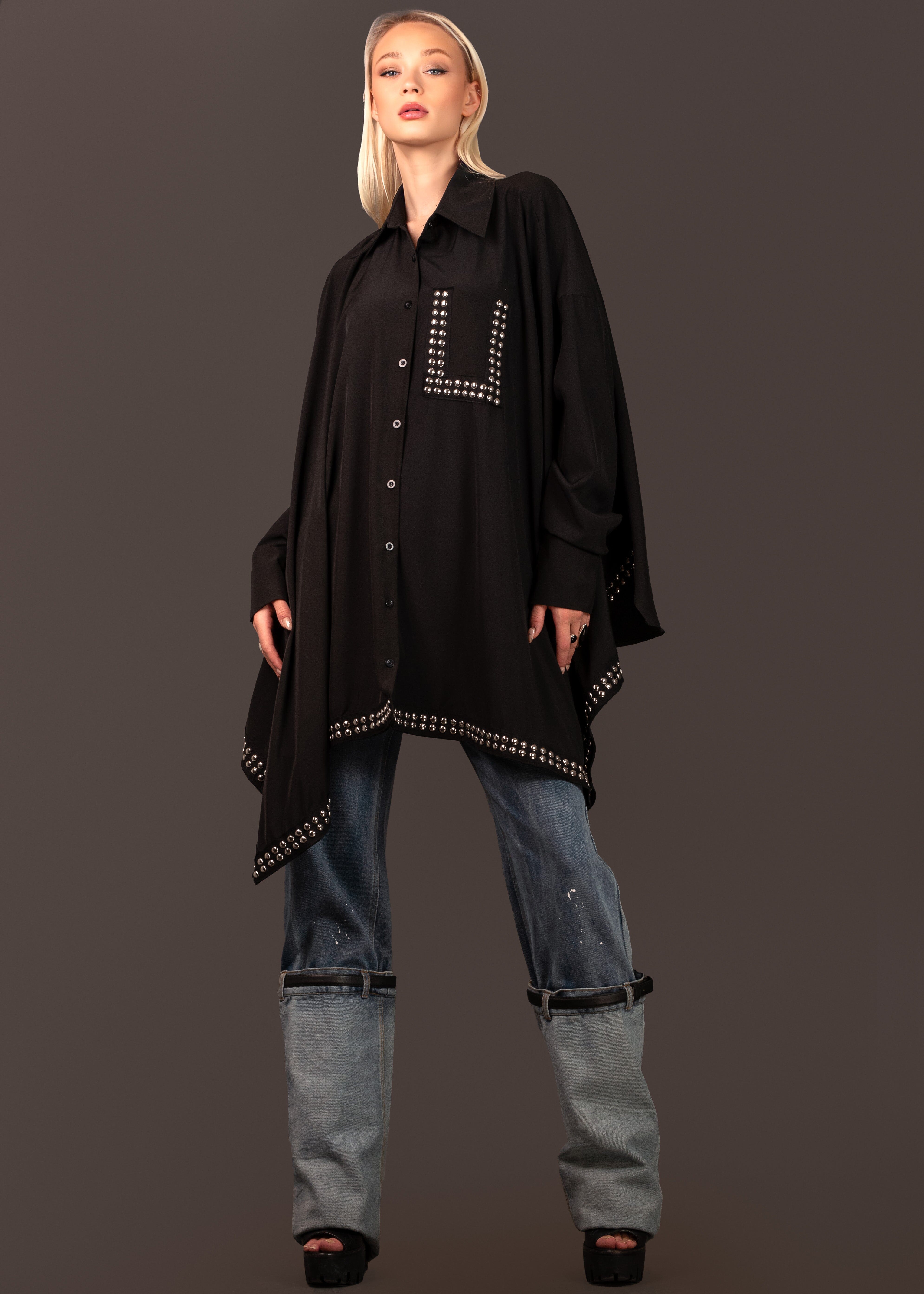 Studded Batwing Button Up Blouses Kate Hewko 