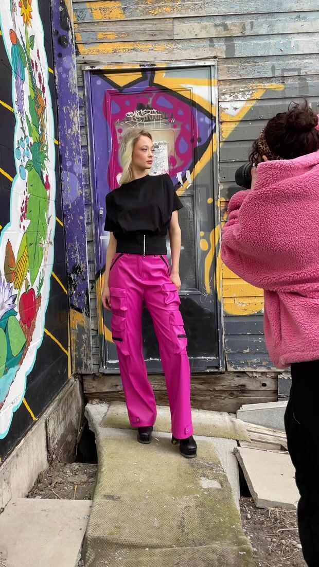 Hot Pink Vegan Leather Cargo Pant - Kate Hewko
