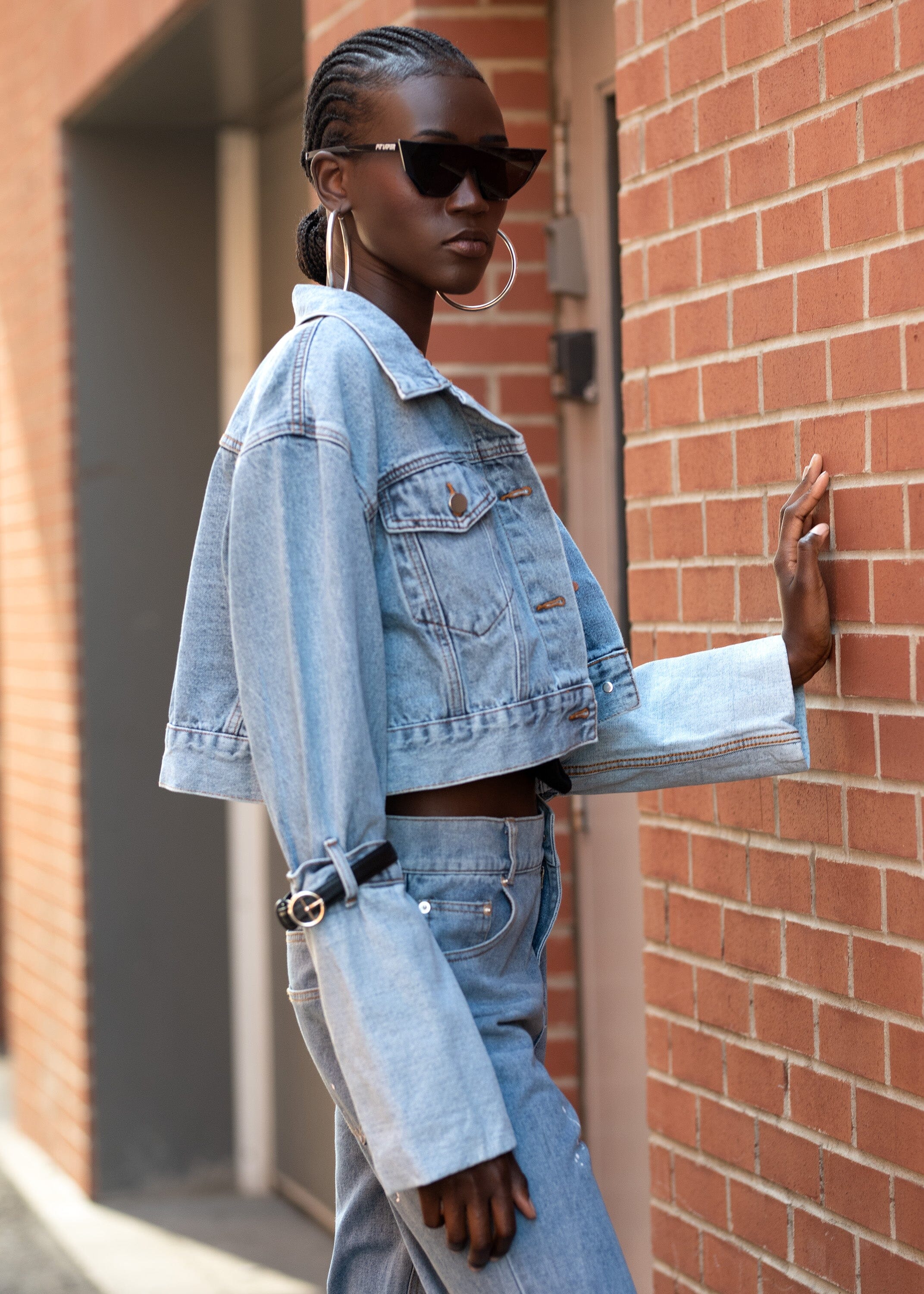 Rope edging raw finish irregular oversize cropped denim jacket - NOW  MILLENNIAL