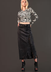 Distressed Denim Maxi Skirt Skirts Kate Hewko 