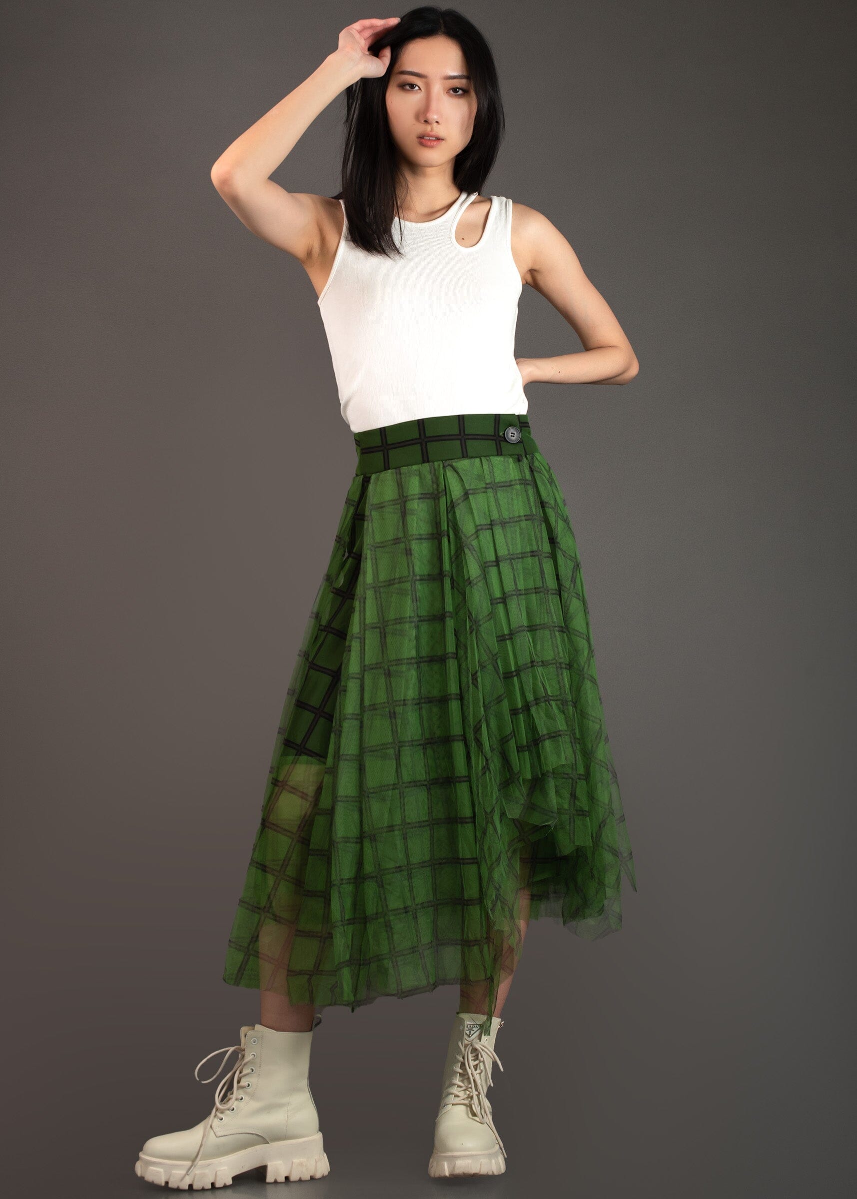 Asymmetrical Plaid Tulle Skirt - Kate Hewko
