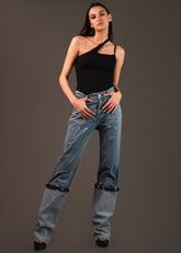 High Waisted Buckle Denim Pants Kate Hewko 