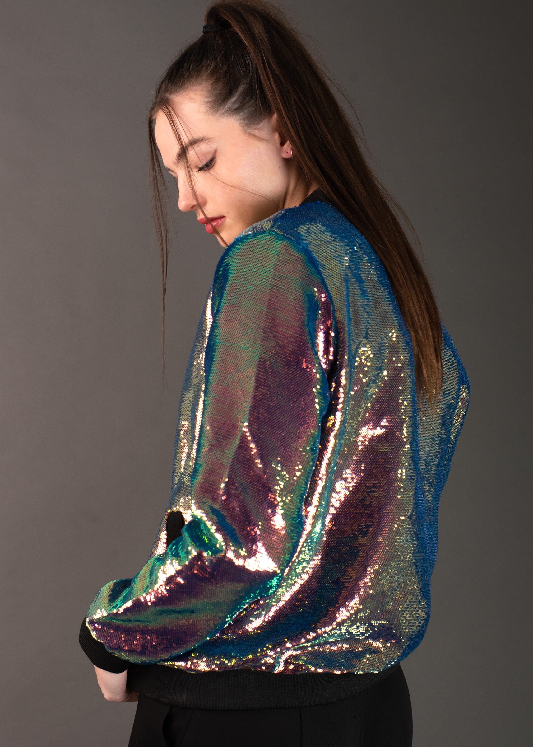 Iridescent Sequin Bomber Outerwear Kate Hewko 