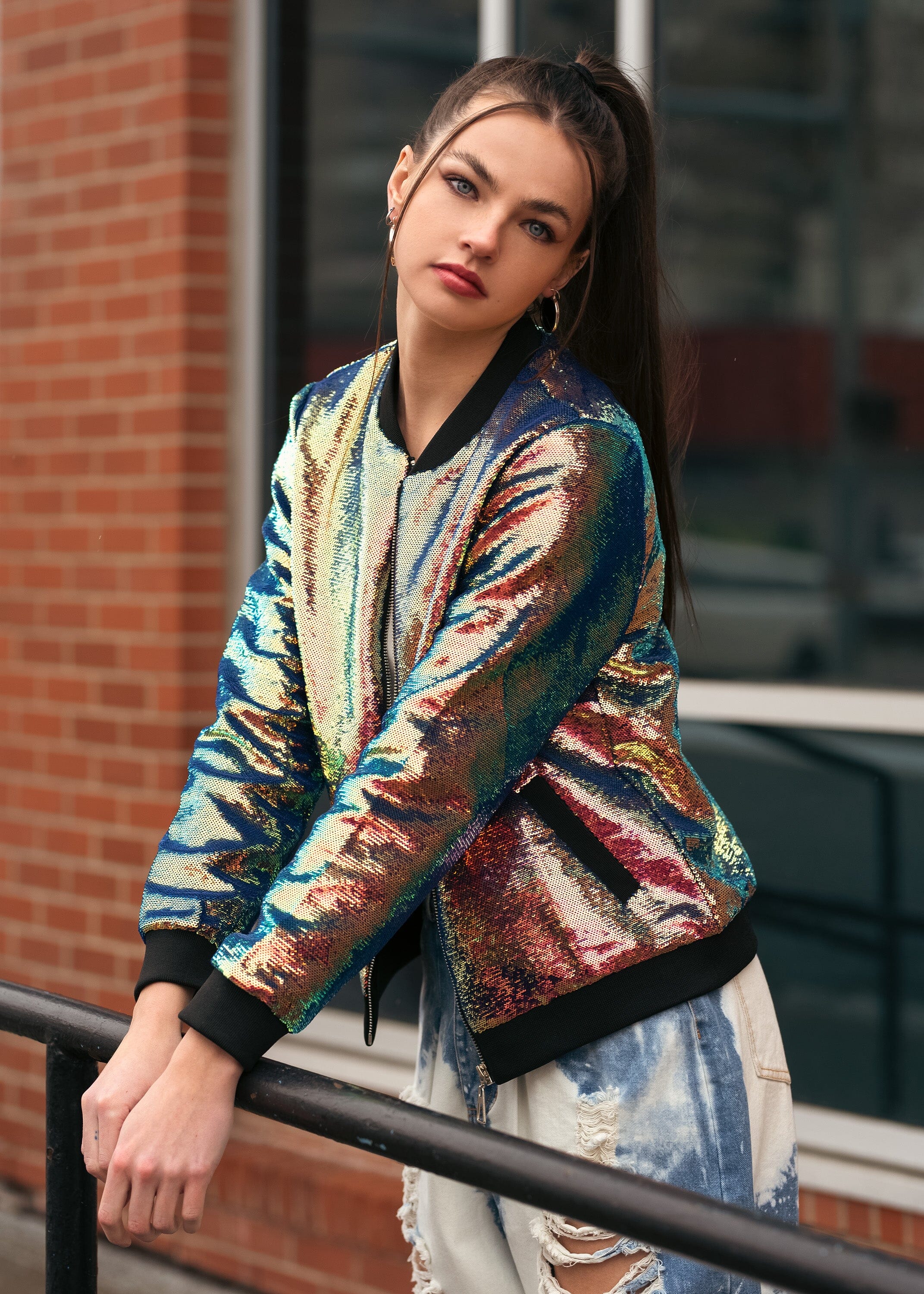 Iridescent Sequin Bomber Outerwear Kate Hewko Multi S 