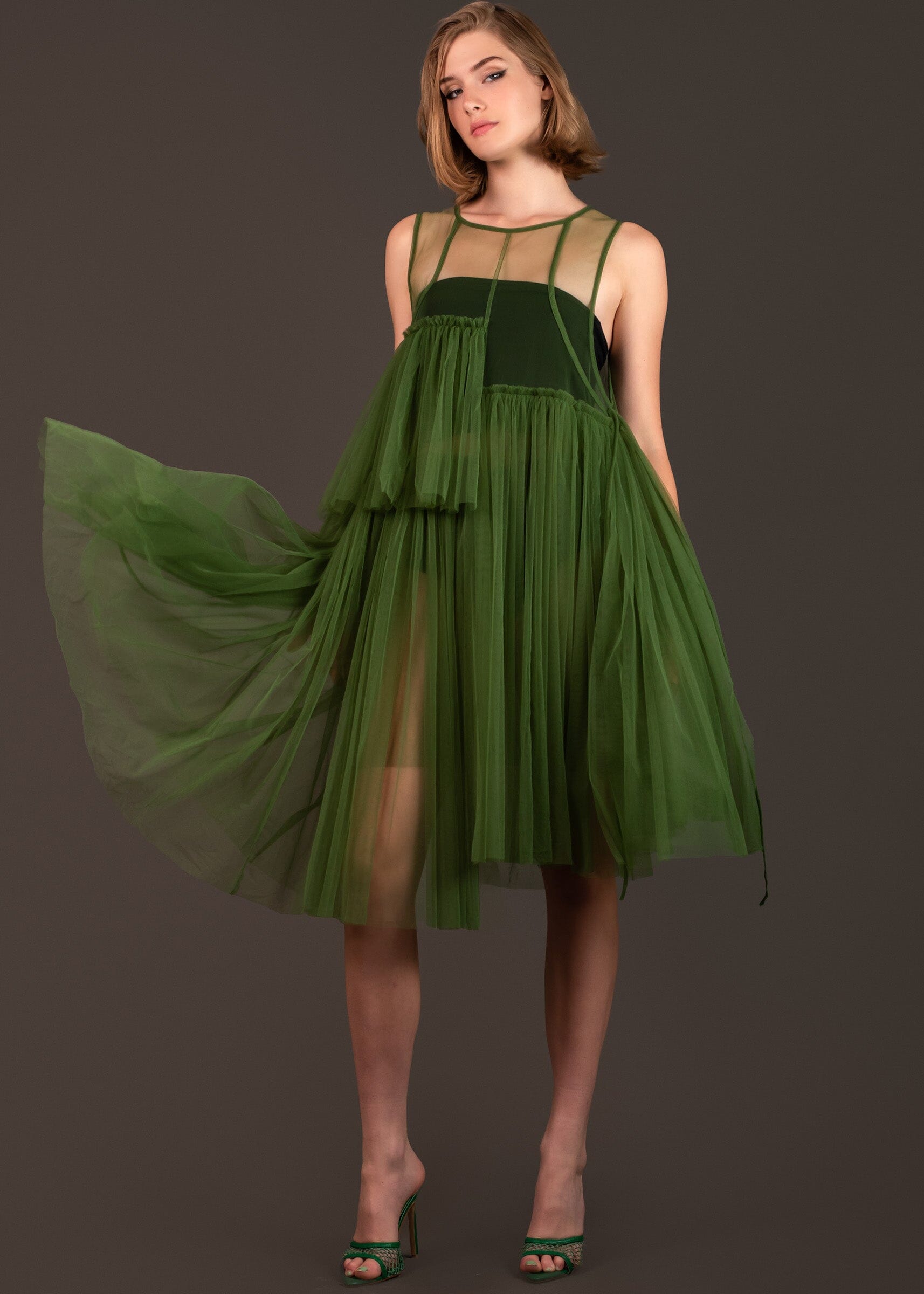 Layered Tulle Tank Overlay Dresses Kate Hewko Green One Size 