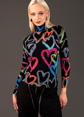 Mock Neck Graffiti Heart Top Long Sleeve Tees Kate Hewko 