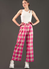 Pink Plaid Wide Leg Trouser Pants Kate Hewko 