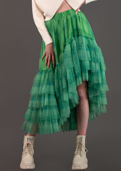 Asymmetrical Plaid Tulle Skirt - Kate Hewko