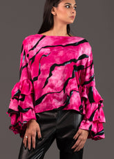 Printed Ruffle Sleeve Top Blouses Kate Hewko 