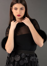 Sheer Fur Trim Mock Neck Top Blouses Kate Hewko 