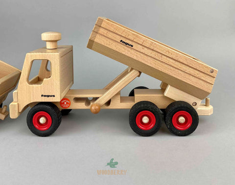 Germany Fagus wooden toys. Container Tipper truck. Second Truck bed tilting setting.  