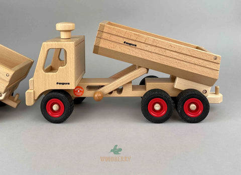 Fagus Wooden toys. Container Tipper Truck 1st level of tilting truck bed/ cargo area