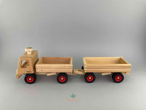 Fagus wooden toys dump truck and dump trailer