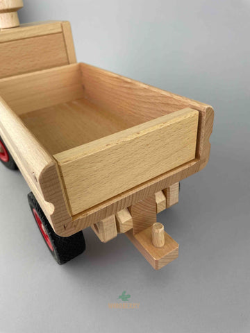 Fagus wooden toys dump truck tailgate close up view