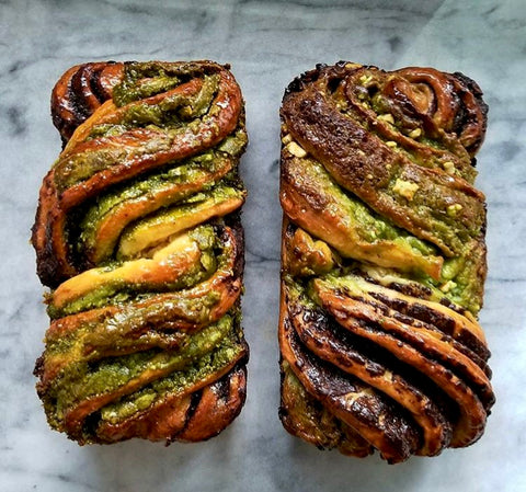 MATCHA BABKA CAKE! Celebrate Mizuba Tea Co. with a chocolate swirled babka loaf. Traditional recipe included! 