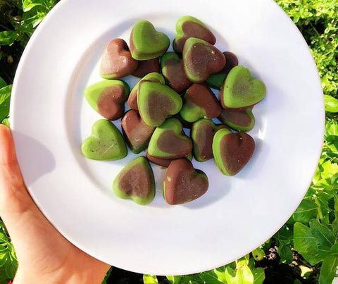 Matcha Green Tea Chocolate Hearts. Refined Sugar Free with raw Cocoa
