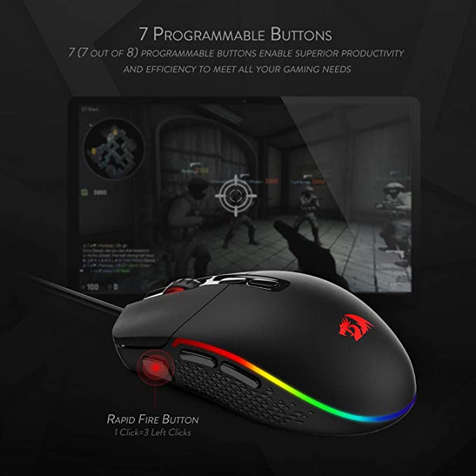 Redragon M719 INVADER Gaming Mouse with Fire Button, 7 Programmable Buttons, RGB Backlit, 10,000 DPI - Redragon Pakistan