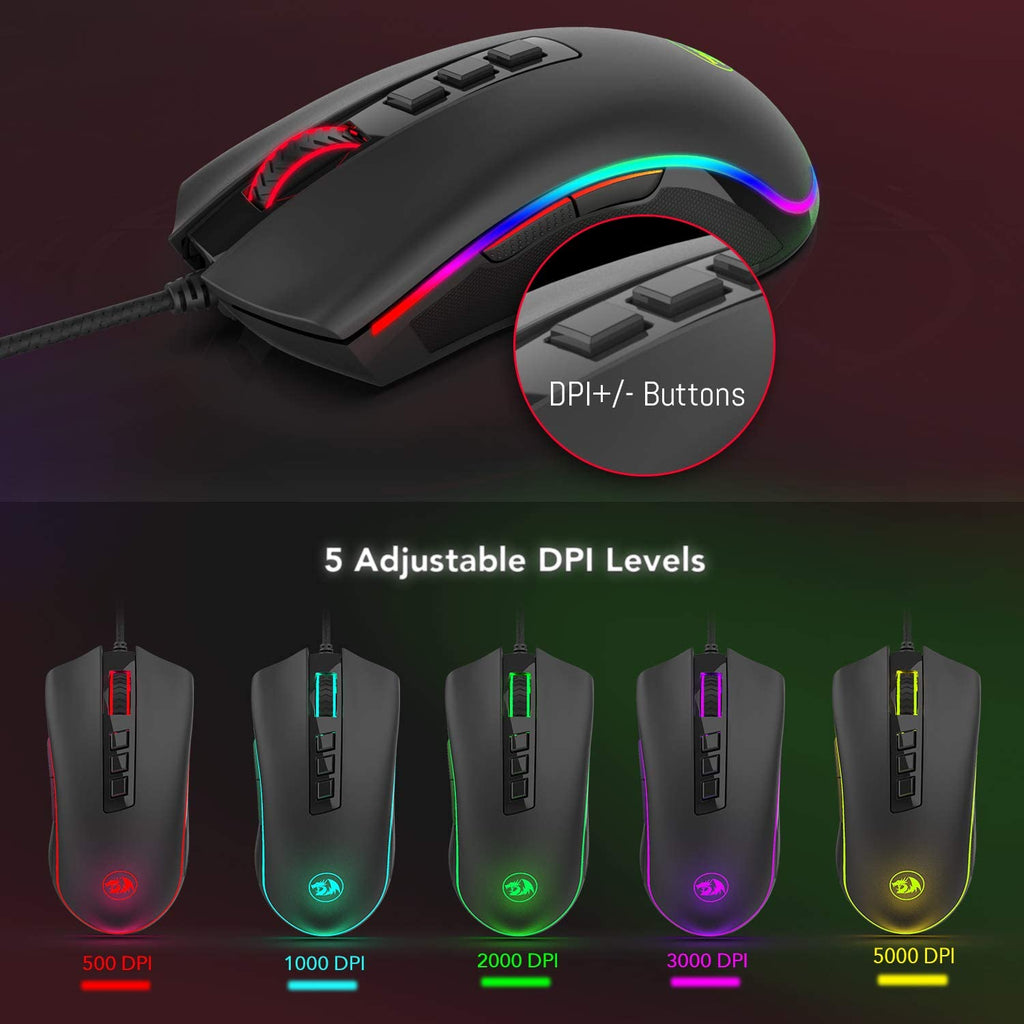 Redragon M711 COBRA Gaming Mouse with 16.8 Million RGB, 10,000 DPI Adjustable, 7 Programmable Buttons - Redragon Pakistan