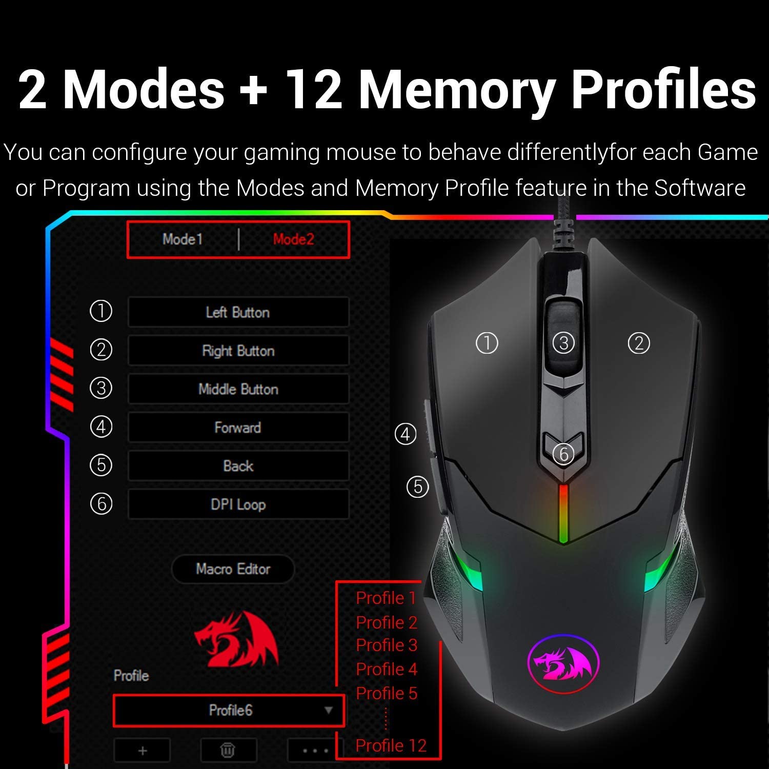 Redragon M601 CENTROPHORUS RGB Gaming Mouse, 6 Programmable Buttons - Redragon Pakistan