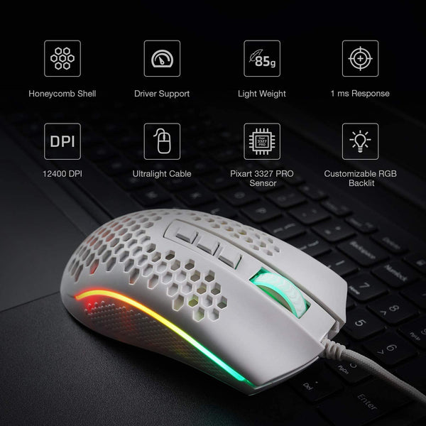 Redragon M808W STORM LUNAR Lightweight RGB Gaming Mouse with 12400 DPI, 7 Programmable Buttons - Redragon Pakistan 