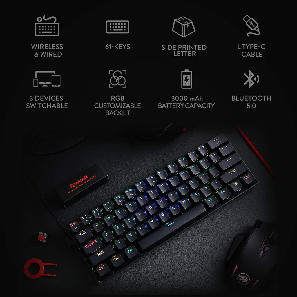 Redragon K530 RGB Draconic Wireless Mechanical Gaming Keyboard with Tactile Brown Switches - Redragon Pakistan