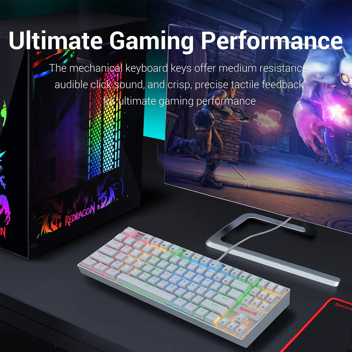 Redragon K552 Kumara White RGB Mechanical Gaming Keyboard at best price in Pakistan online shopping