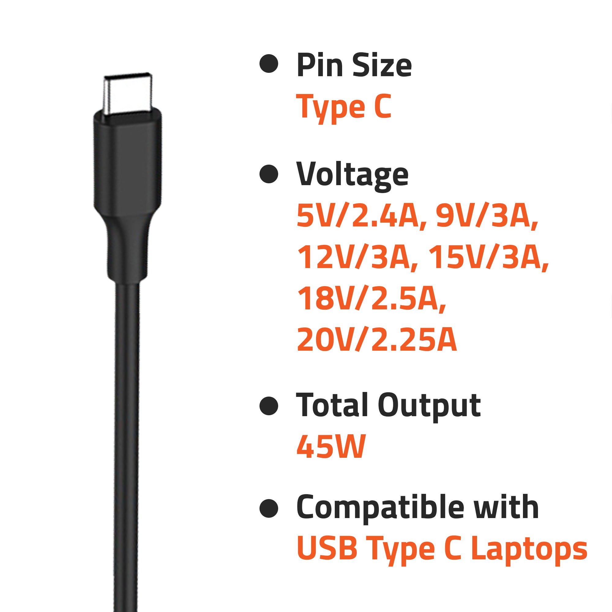 45W USB Type C Laptop Charger Adapter