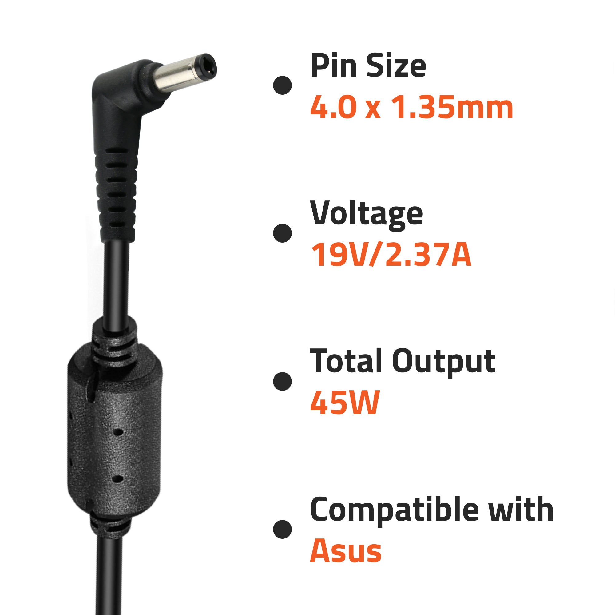 A0406 45Watt Laptop Adapter Compatible with Asus Laptops (19V/ ,P