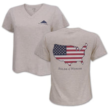Load image into Gallery viewer, Folds of Honor Ladies USA Flag Intramural V-Neck T-Shirt (Heather Linen)