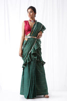 Zip Up Saree with Belt - Bottle Green (Set of three)