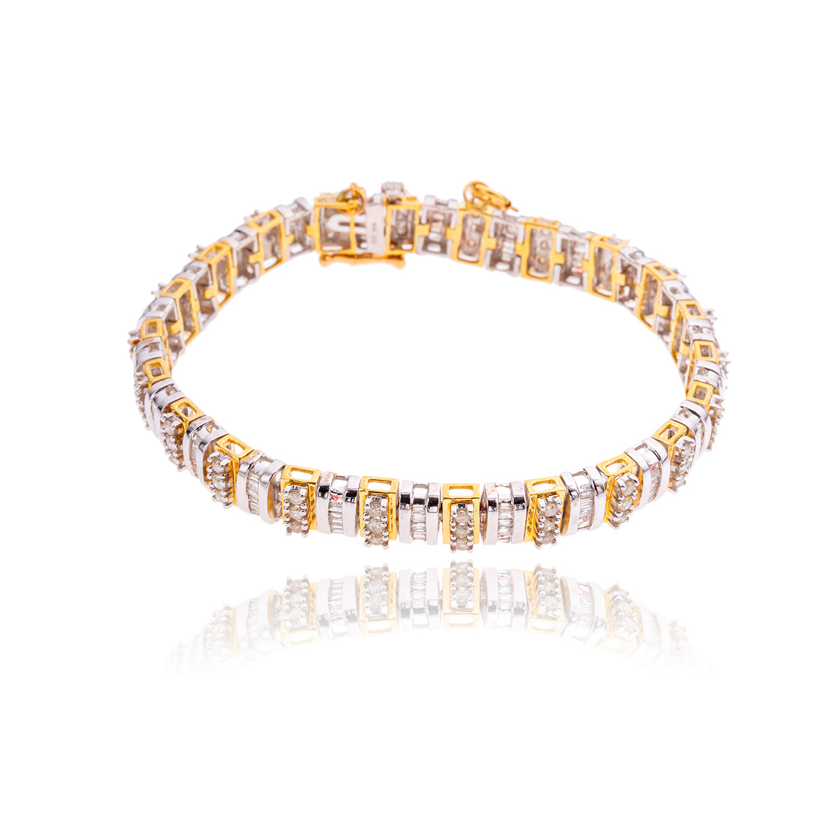 10K Yellow & White Gold Alternating Baguette & Round Tennis Bracelet - Estate Originals product image