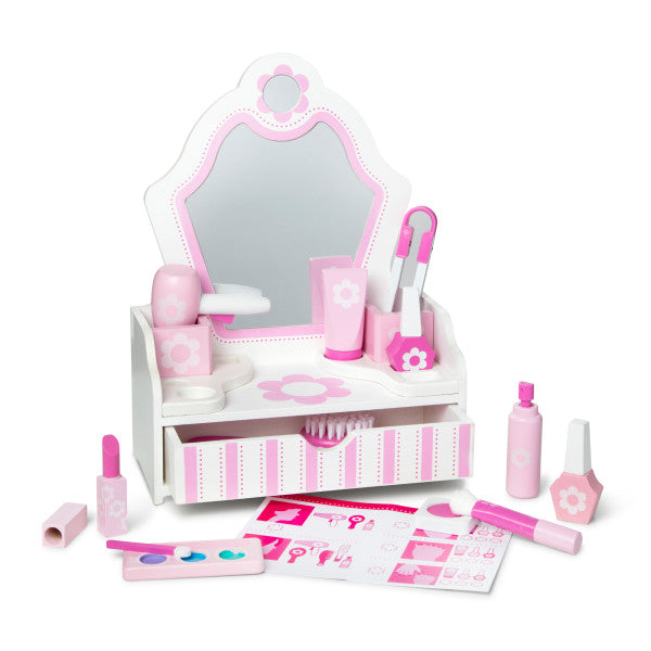 An image of Melissa & Doug Wooden Beauty Salon Play Set With Vanity and Accessories (18 Piec...