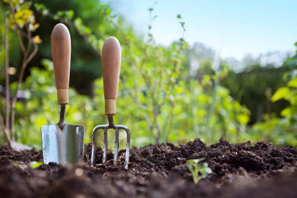 Gardening tools in compost 