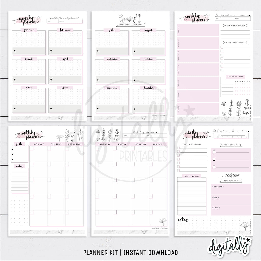 printable planner pink and marble