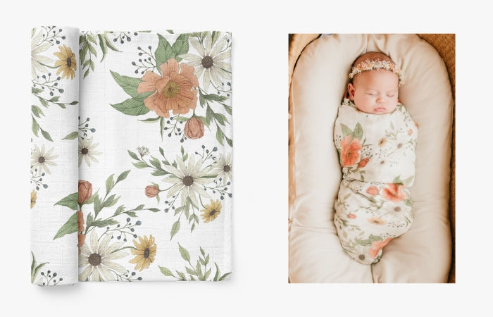 spring blossom floral swaddle blanket for a newborn girl