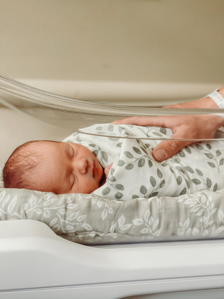 a new baby boy sleeping peacefully in a hospital bassinet with dads hand on top. swaddling in the summer, swaddle blankets boy,