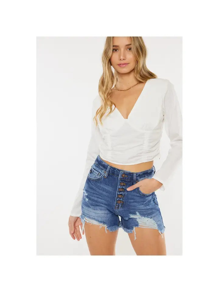 Kancan High Rise Button Mom Shorts