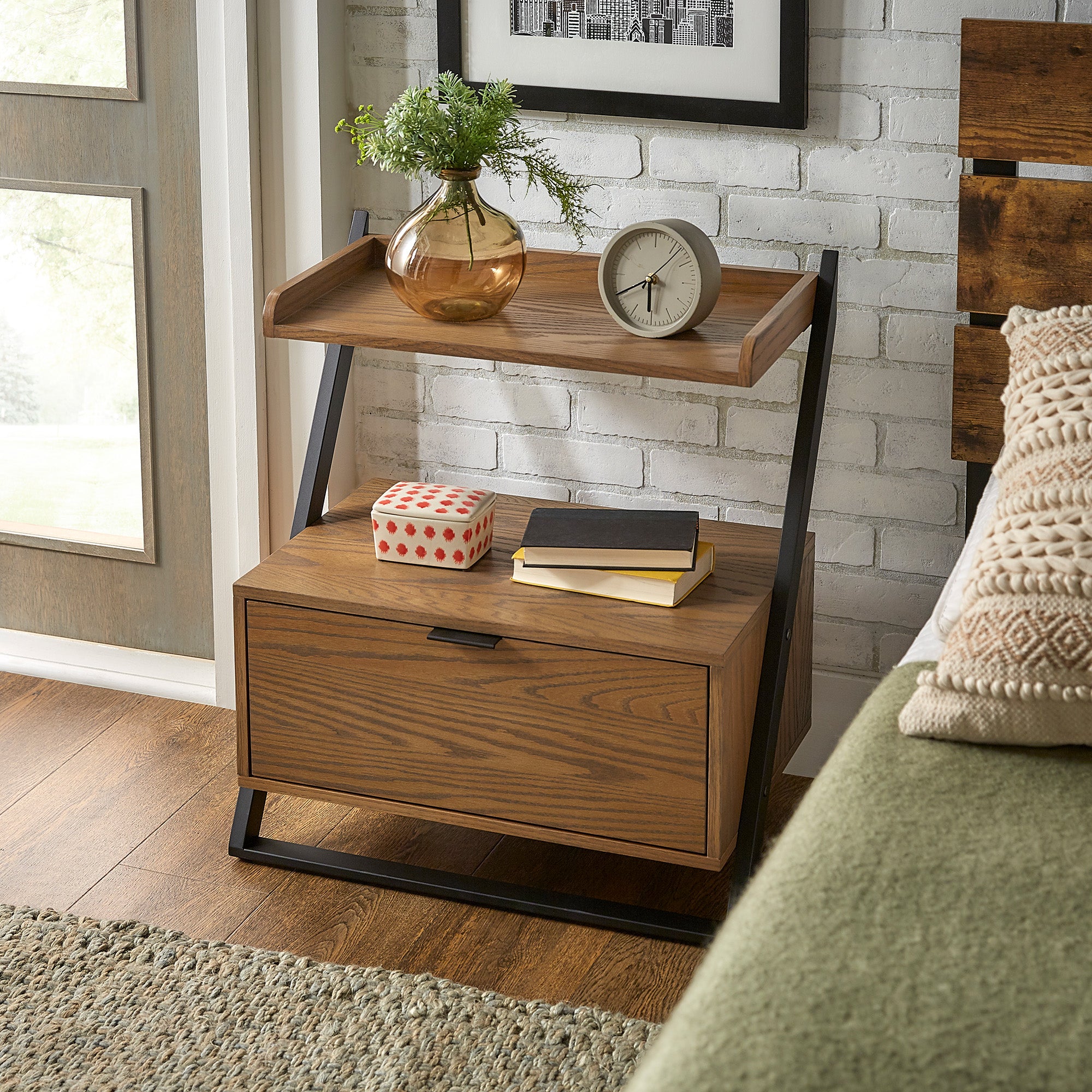 black and oak nightstand