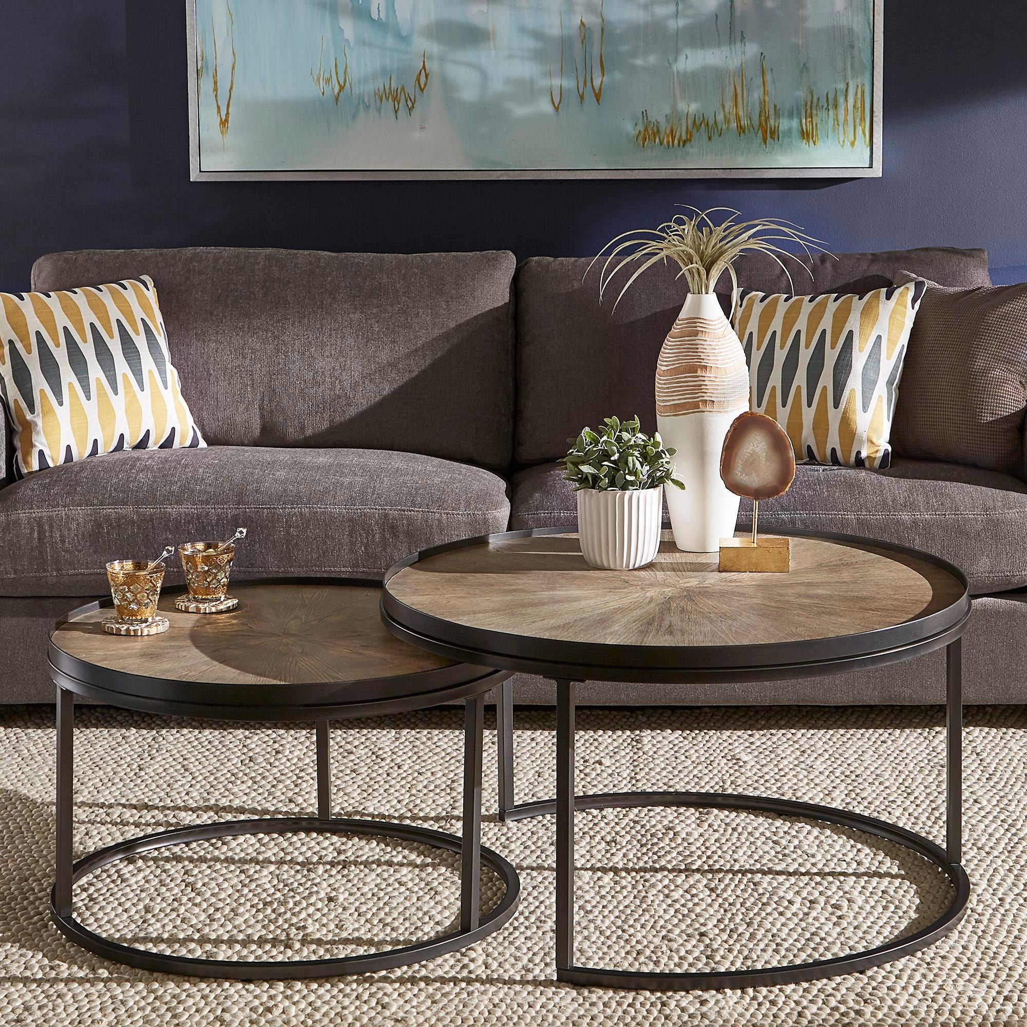 Grey Oak Finish Round Nesting Coffee Table - iNSPIRE Q Home