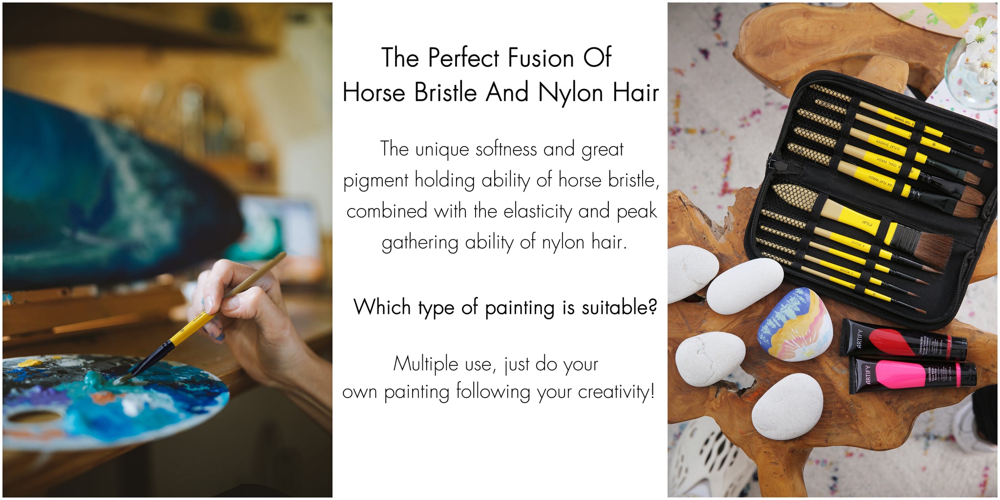 ARTIFY 10 Pcs Natural Horse Hair Paint Brush Set – Artify