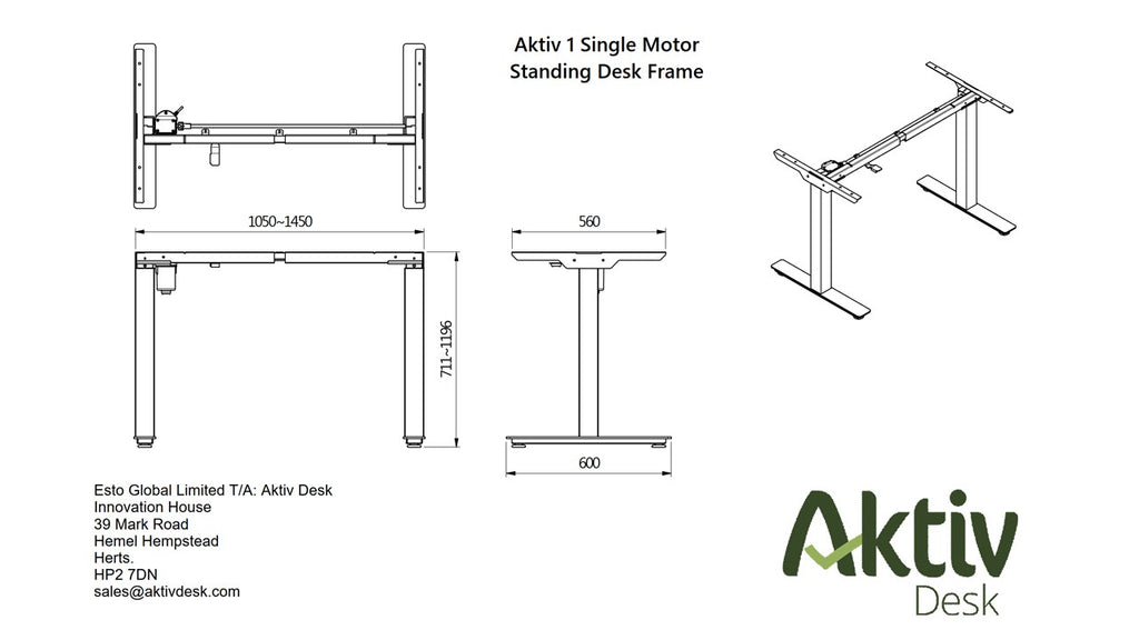 Aktiv 1 Single motor standing desk diagram