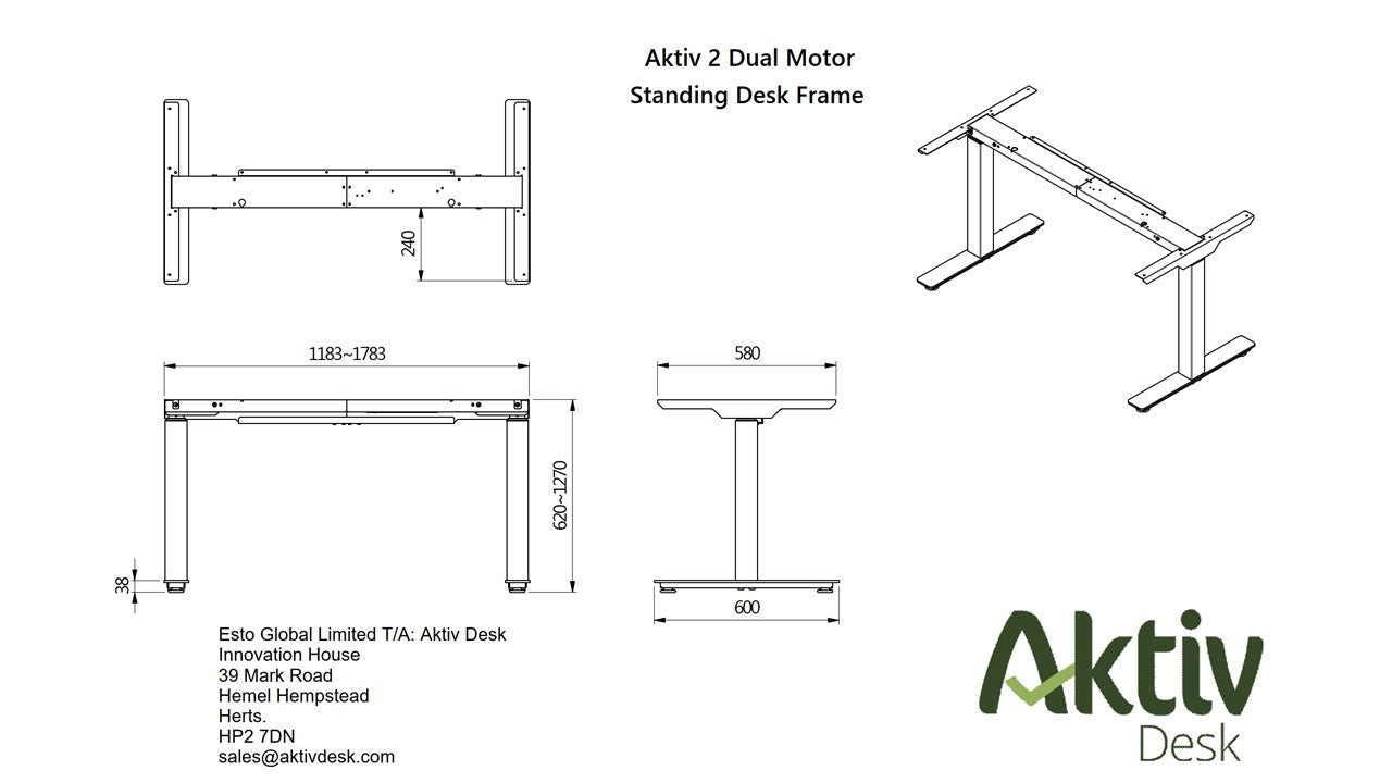 Aktiv 2 Dual Motor Standing Desk Diagram