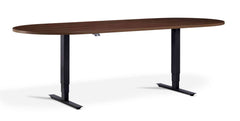 FRISKA Stockholm height adjustable meeting table, black frame with Natural Dijon Walnut desktop Double D-End