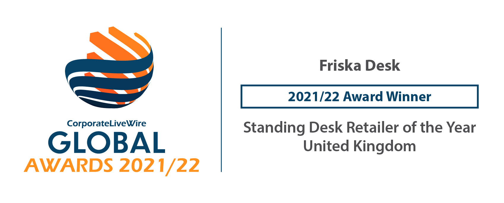 Corporate Live Wire Global Awards 2021/22 - FRISKA Desk - Standing desk retailer of the year UK