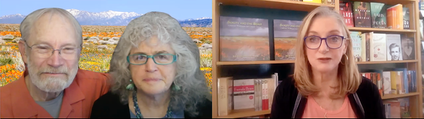 Rob Badger and Nita Winter in virtual talk hosted by Cheryl Popp the owner of Sausalito books by the Bay. A 27 year wildflower journey the making of beauty and the beast California wildflowers and climate change