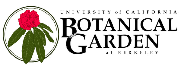 UC botanical Garden logo with red rhododendron Blossom