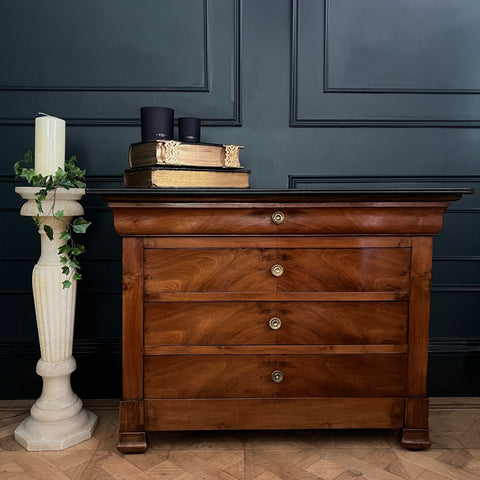 antique French commode with black marble top