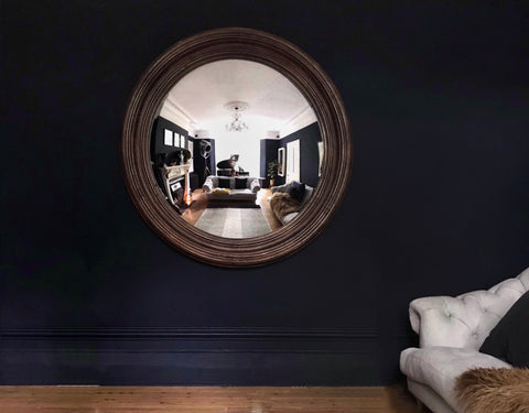 large wooden frame convex mirror